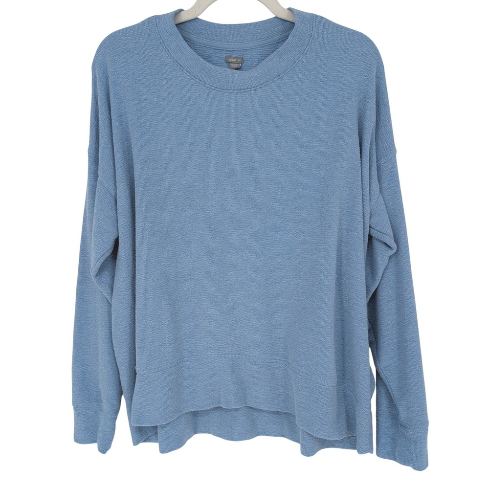 Aerie Textured Crewneck Sweatshirt S Blue Oversized Slouchy Drop Shoulder Lounge